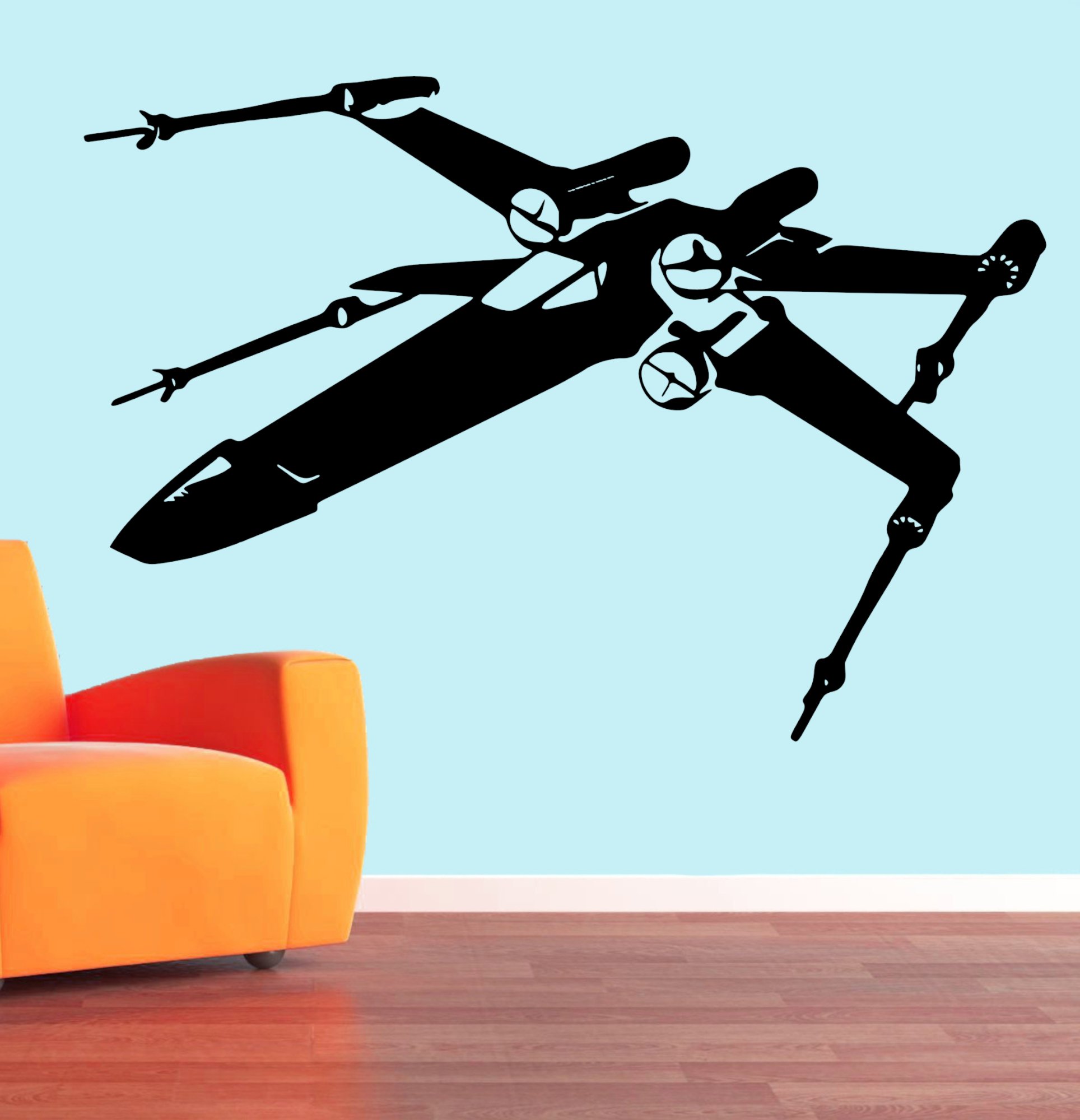 46384 X Wing Fighter seitlich Wandtattoo Wohnzimmer Sessel-orange